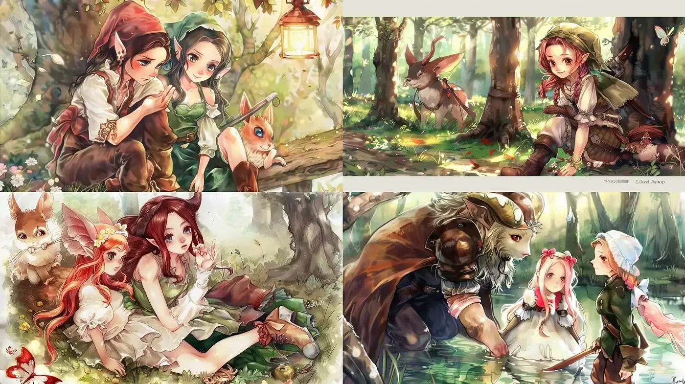 Enchanted Woodland Reverie: A Subtle Blend of Anime and Painterly Textures - Midjourney sref style