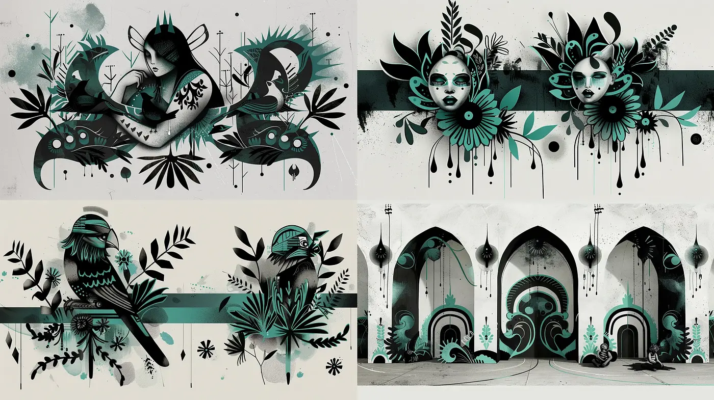 Monochromatic Botanical Symmetry with an Ethereal Essence - Midjourney sref style