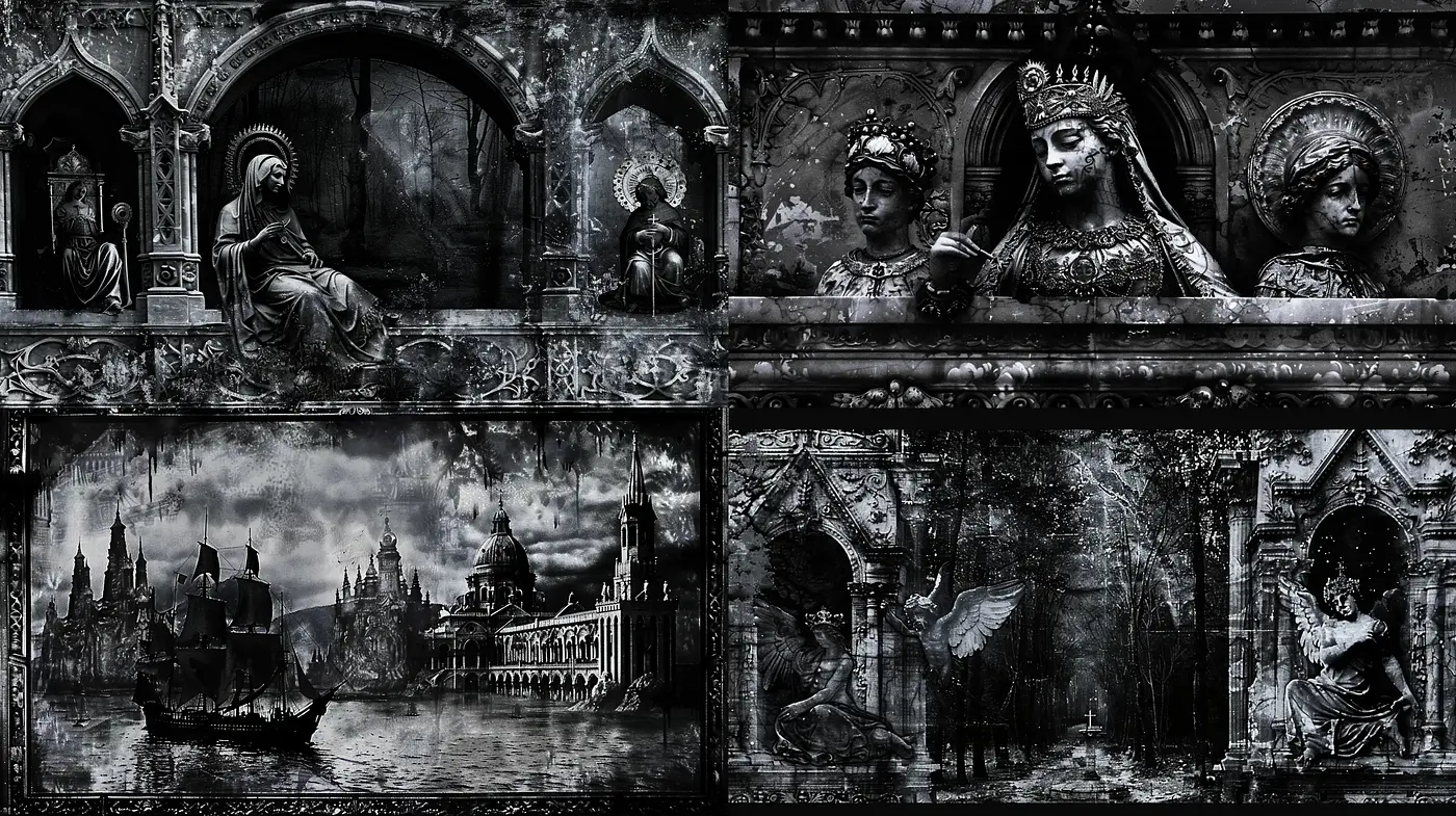 Ethereal Monochromatic Gothic Reverie - Midjourney sref style