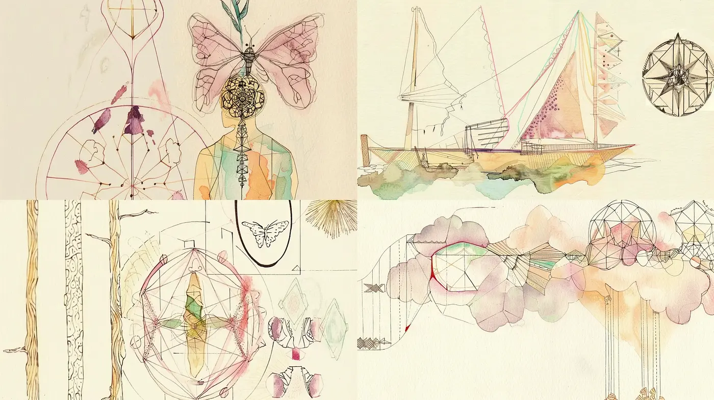 Ethereal Watercolor Dreamscapes with Geometric Intricacy - Midjourney sref style