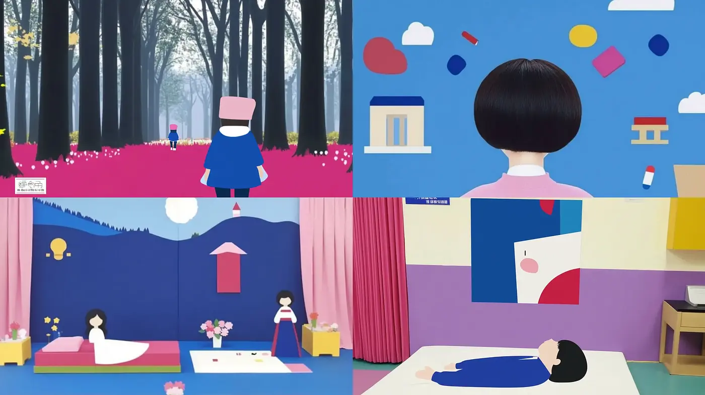 Whimsical Modernist Tableaux with Flat Color Blocks - Midjourney sref style