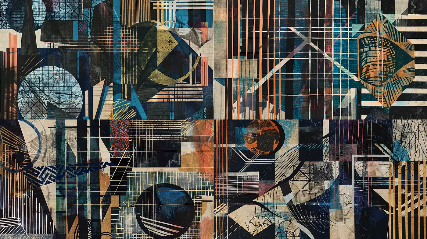 Abstract Geometric Symphony with Industrial Undertones - Midjourney sref style
