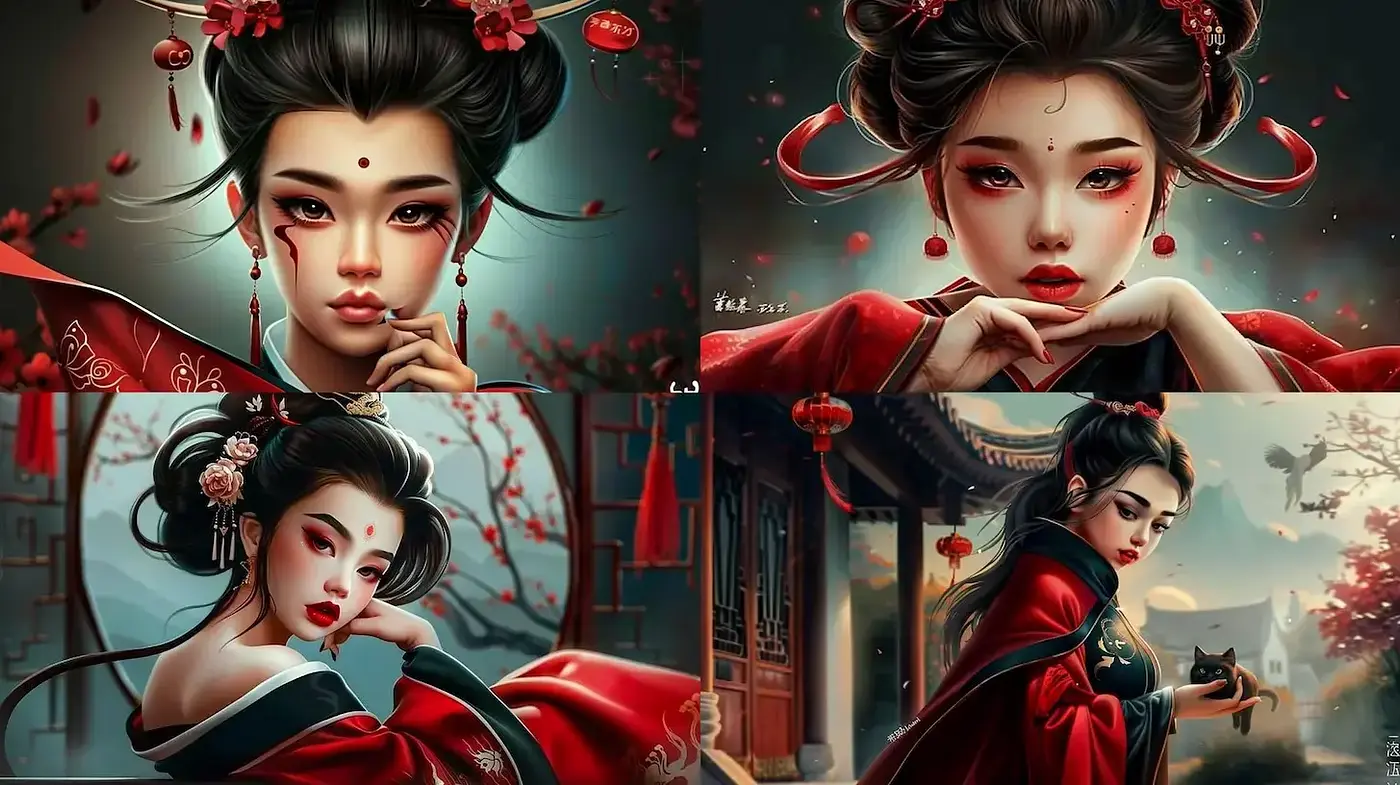 Intricate Fusion of Traditional Aesthetics and Modern Digital Artistry - Midjourney sref style