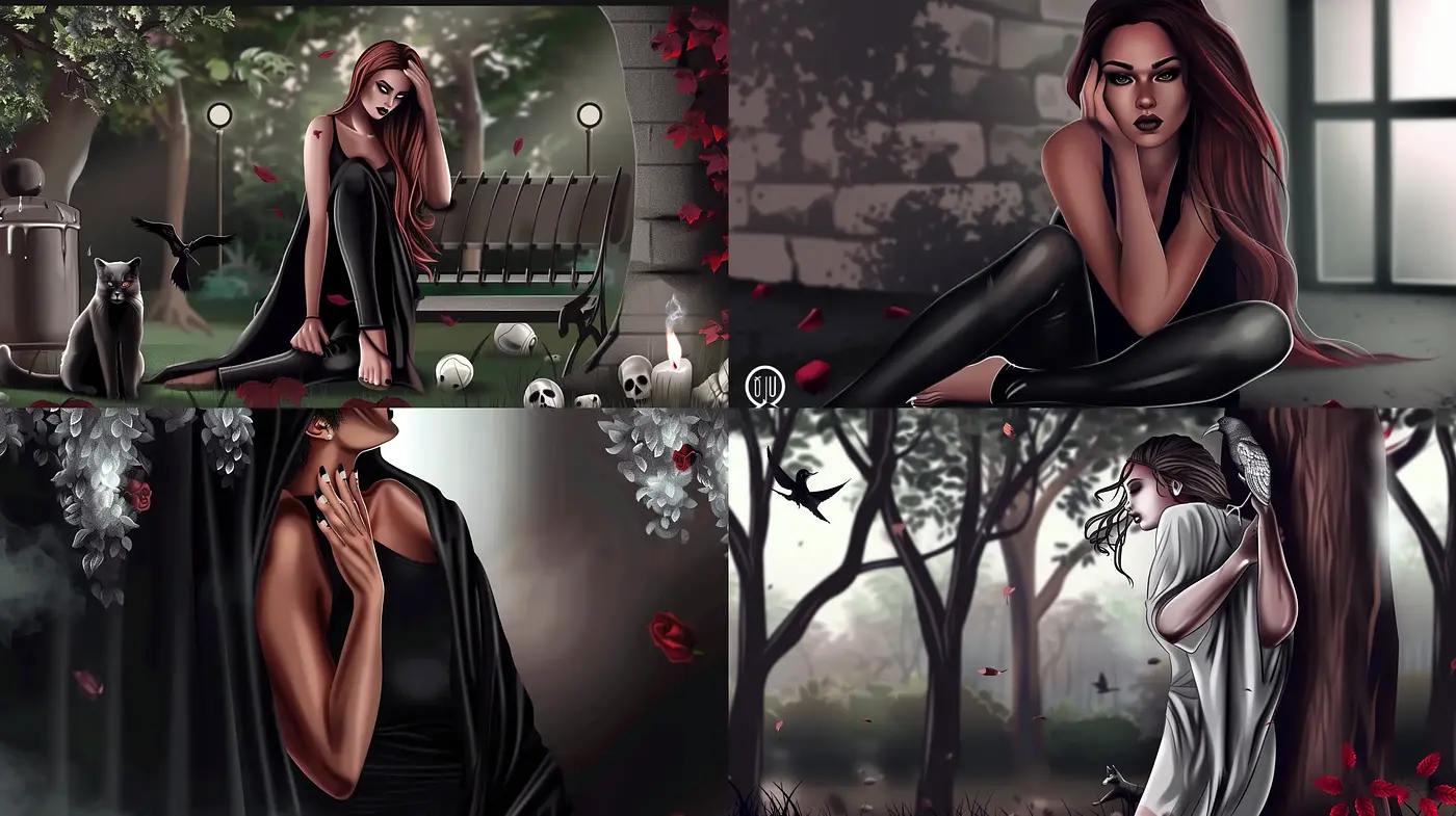 Gothic Elegance with a Surrealistic Touch and Consistent Muted Tones - Midjourney sref style