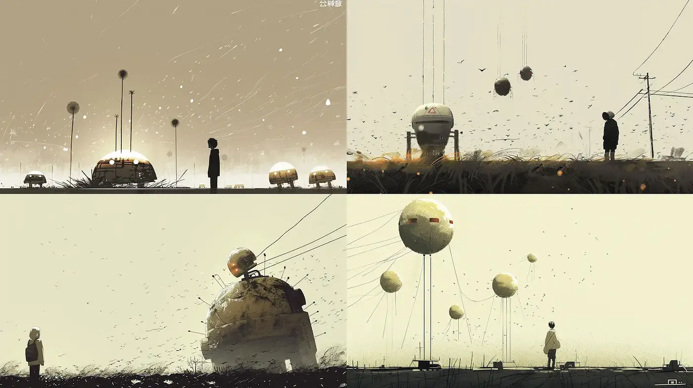 Surreal Minimalist Landscapes with Whimsical Elements - Midjourney sref style