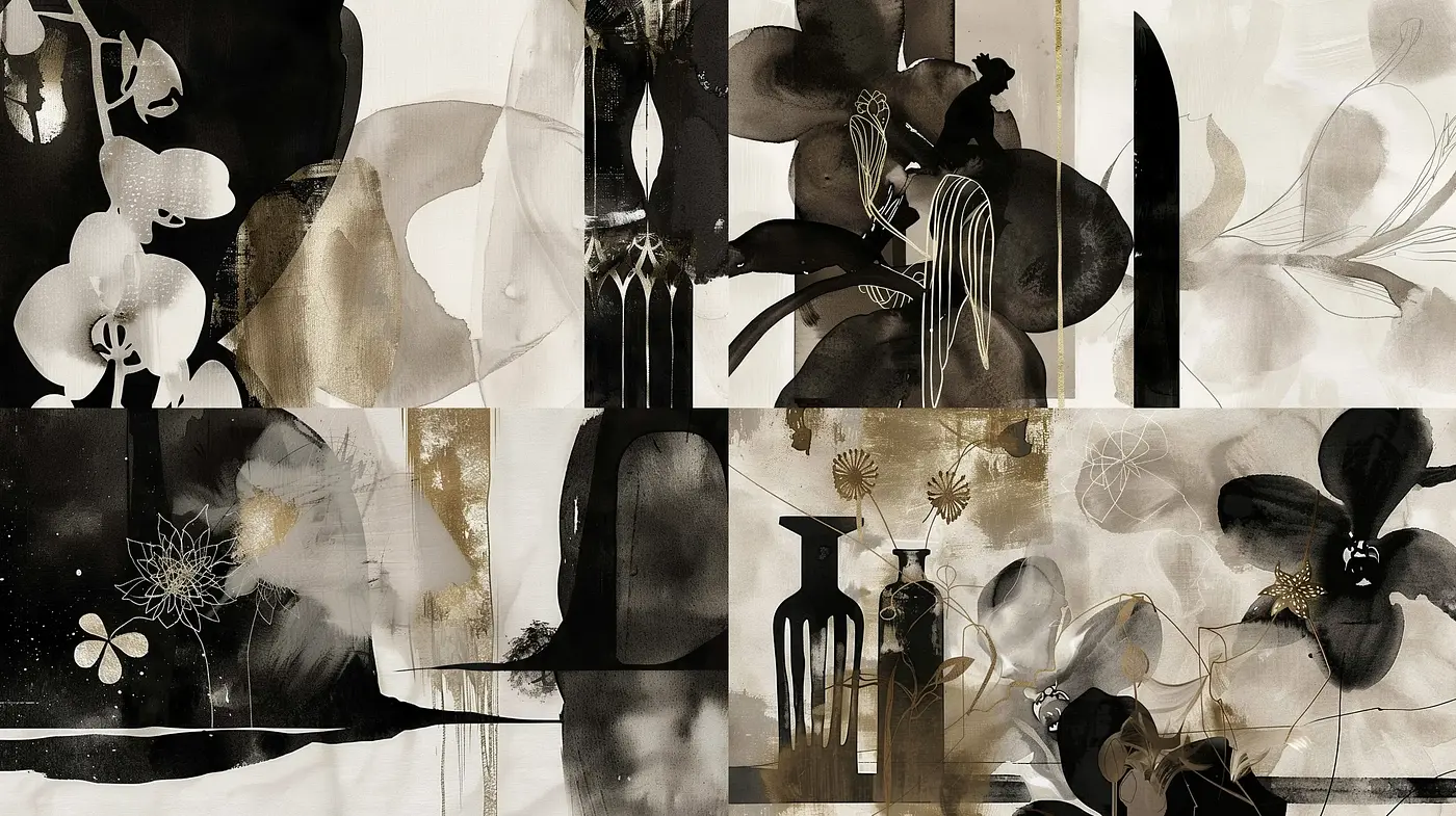 Ethereal Monochrome Botanicals and Abstract Forms - Midjourney sref style