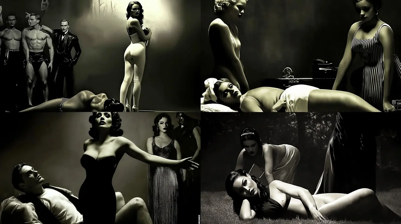 Monochromatic Elegance: A Homage to Classic Film Noir Aesthetics - Midjourney sref style