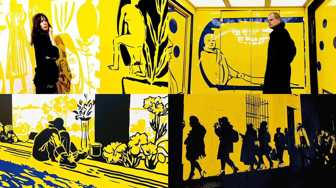 Vibrant Contrasts of Yellow and Black in a Stylized Pop Art Homage - Midjourney sref style