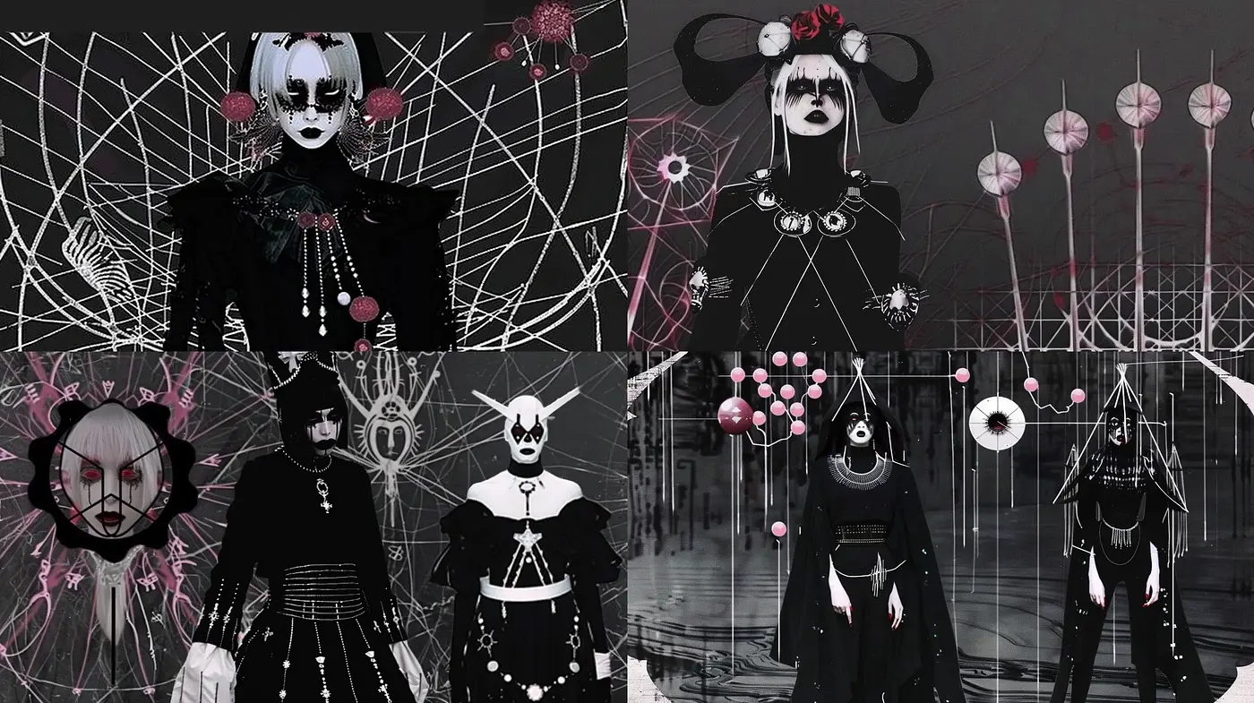 Monochromatic Gothic Synchrony with Surrealist Undertones - Midjourney sref style