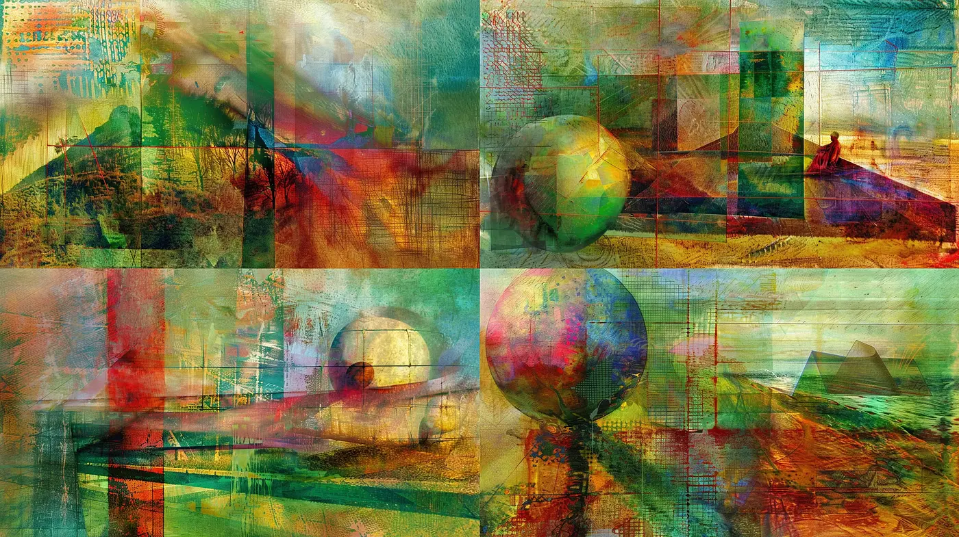Abstract Synthesis of Geometric Harmony and Textural Layers - Midjourney sref style