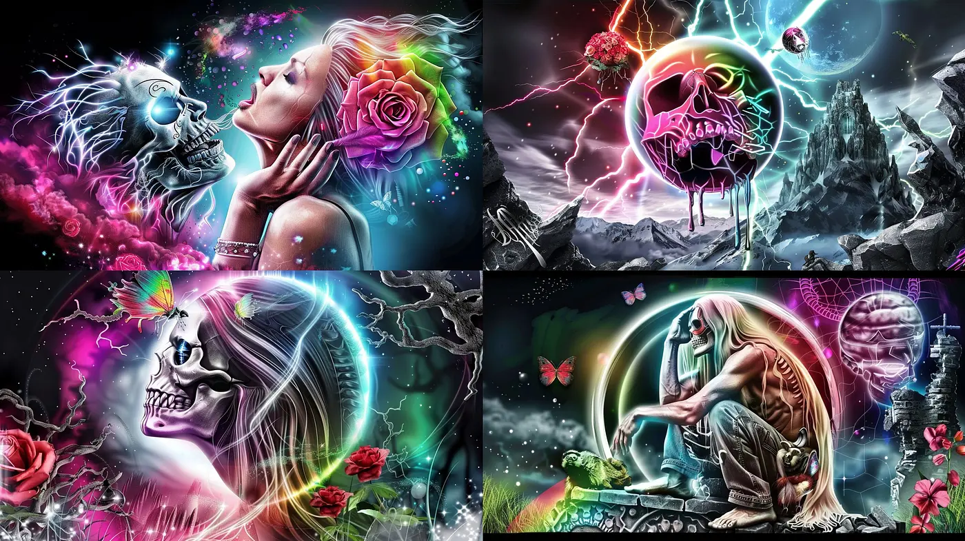 Surreal Fantasia: A Synthesis of Psychedelic and Neon Gothic - Midjourney sref style