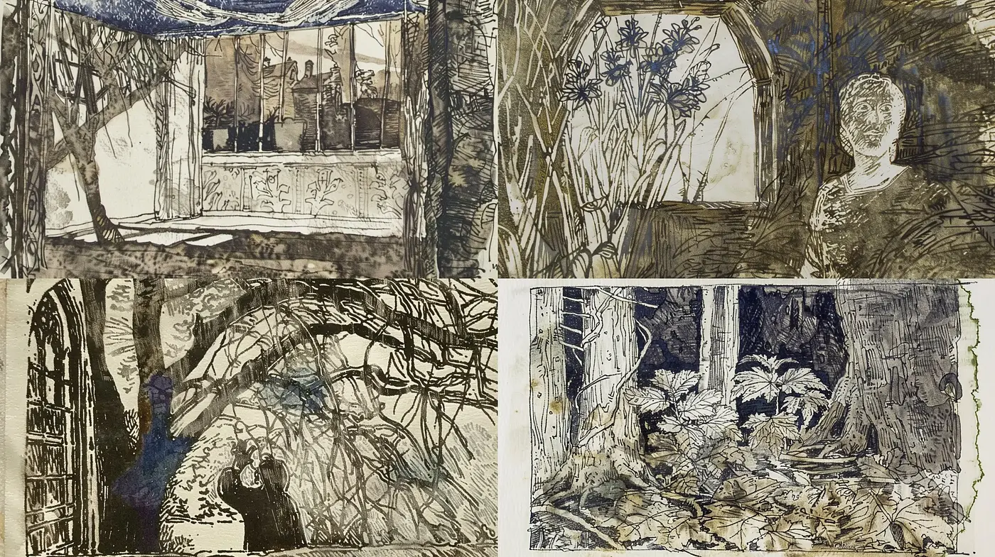 Whimsical Ink Sketch Tapestry - Midjourney sref style