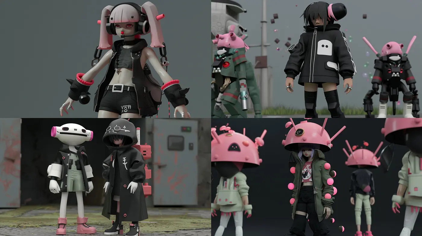 Consistent Cyber-Surrealism with Muted Palettes and Pops of Pink - Midjourney sref style