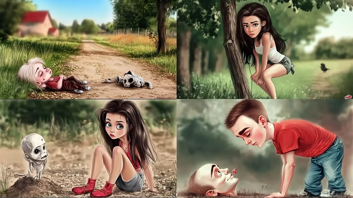 Enchanting Pastoral Dreamscapes with Expressive Animated Characters - Midjourney sref style