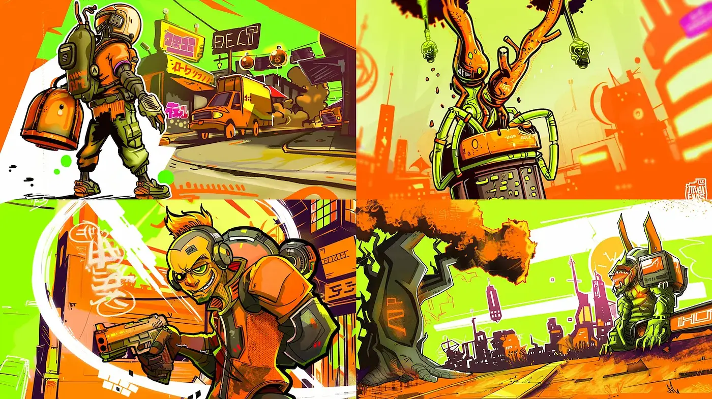 Vibrant Futuristic Comic-Style Illustrations With a Playful Yet Edgy Mood - Midjourney sref style