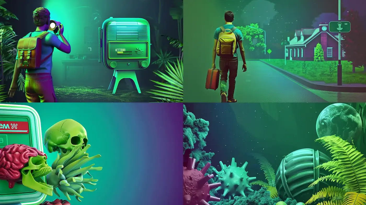 Vibrant Surrealistic Exploration with Tropical Elements - Midjourney sref style