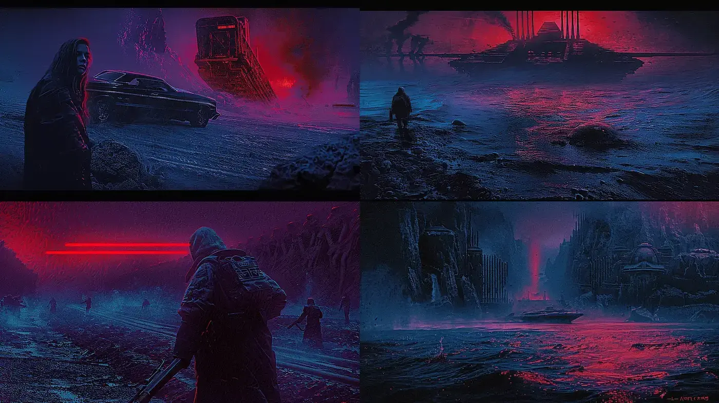 Futuristic Dystopian Aesthetic with Retro Influences - Midjourney sref style