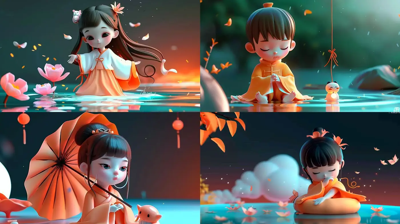Whimsical Serenity in Aquatic Pastels: A Dreamlike Fusion of Traditional Asian Art and Modern Digital Aesthetics - Midjourney sref style