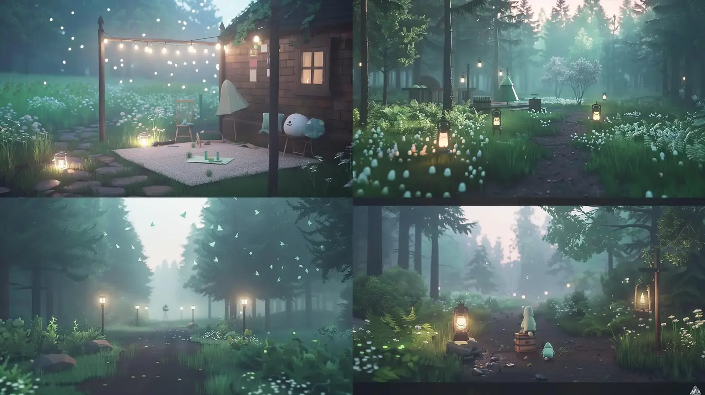 Enchanted Twilight Forests: A Serene Digital Painting Composite - Midjourney sref style