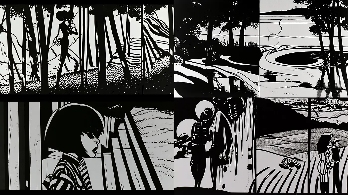 Monochromatic Tales of Light and Shadow - Midjourney sref style