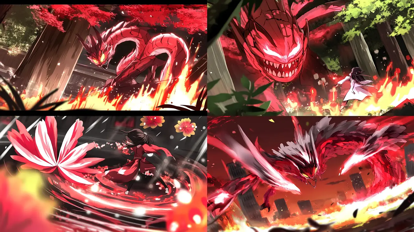 Fiery Crimson and Ebony Brushstroke Dynamism - Midjourney sref style