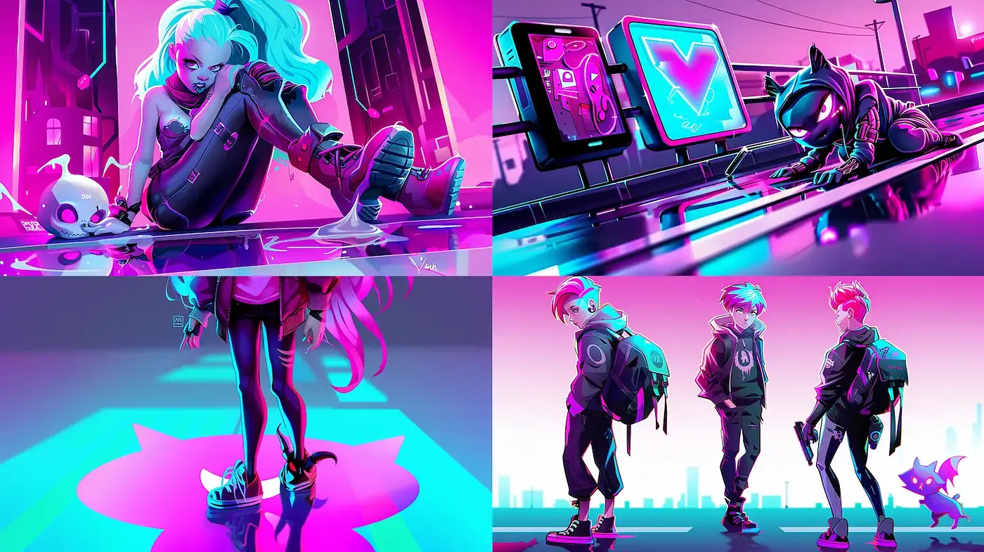 Futuristic Neon Dreamscape with High Energy and Digital Aesthetic - Midjourney sref style
