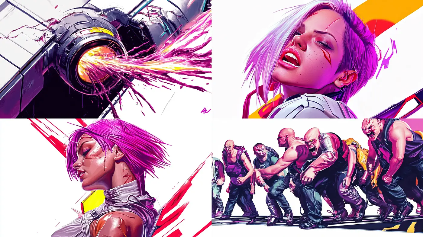 Futuristic Vibrance in Action: A Fusion of Comic Book and Digital Art Aesthetics - Midjourney sref style