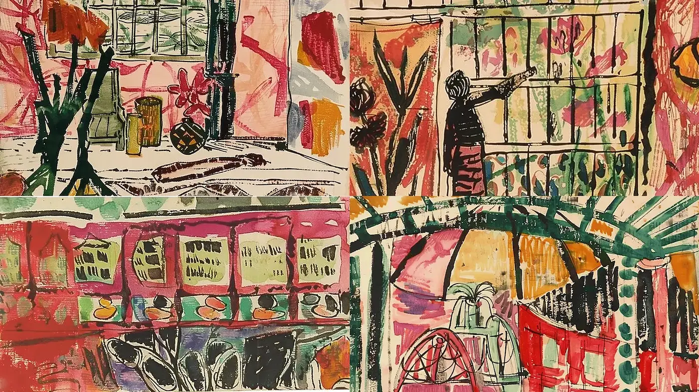Vibrant Expressionist Scenes with Playful Composition - Midjourney sref style