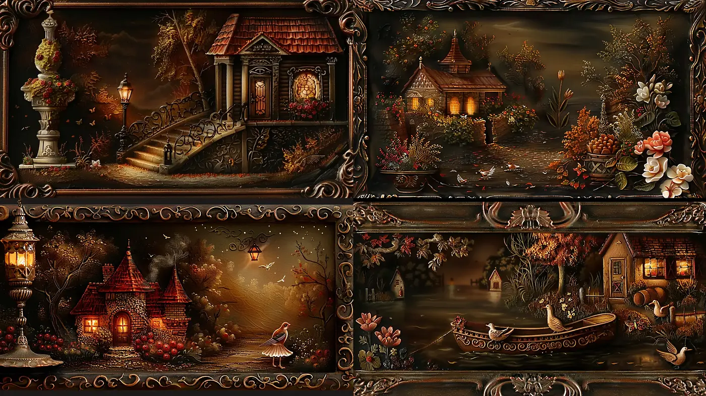 Whimsical Autumn Nightscape Illustrations - Midjourney sref style