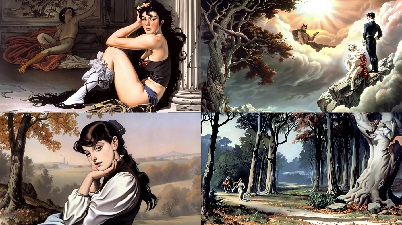 Elegiac Echoes in Digital Classicism: Harmonizing Timelessness and Serene Landscapes - Midjourney sref style