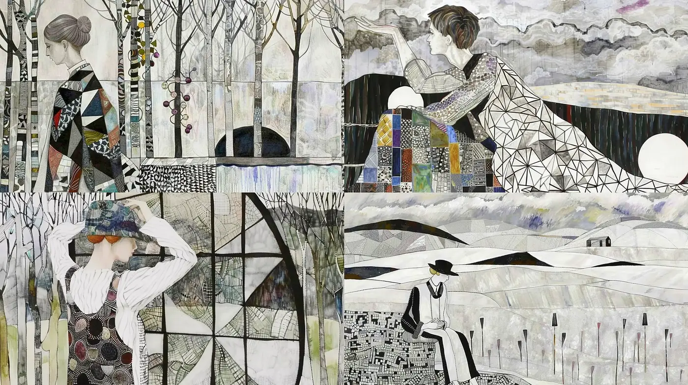 Geometric Harmony with Textural Nostalgia in Monochrome Elegance - Midjourney sref style