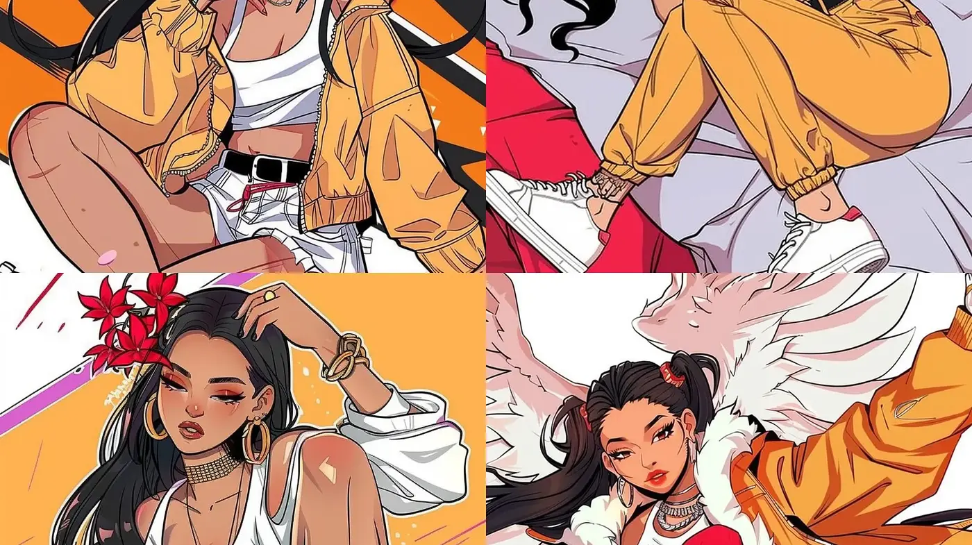 Contemporary Dynamic Anime Illustration with a Vibrant Color Pop - Midjourney sref style