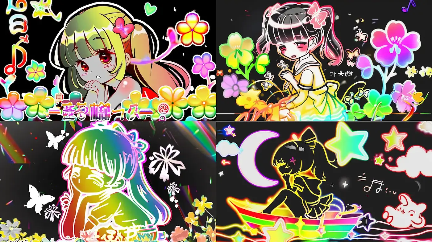 Vibrant Whimsical Style with Neon Influences - Midjourney sref style