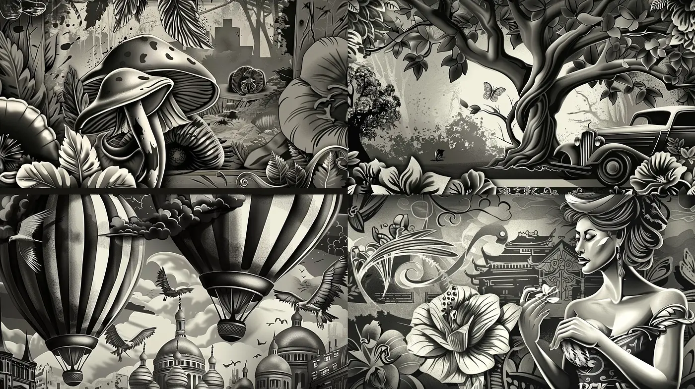 Monochromatic Dreamscape in Surrealist Detail - Midjourney sref style