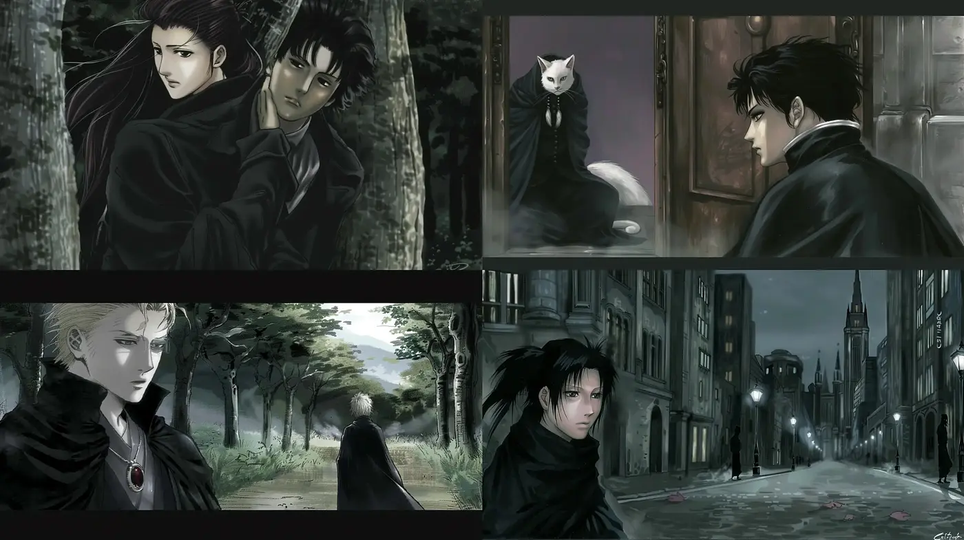 Moody Gothic Anime-Inspired Digital Illustrations - Midjourney sref style