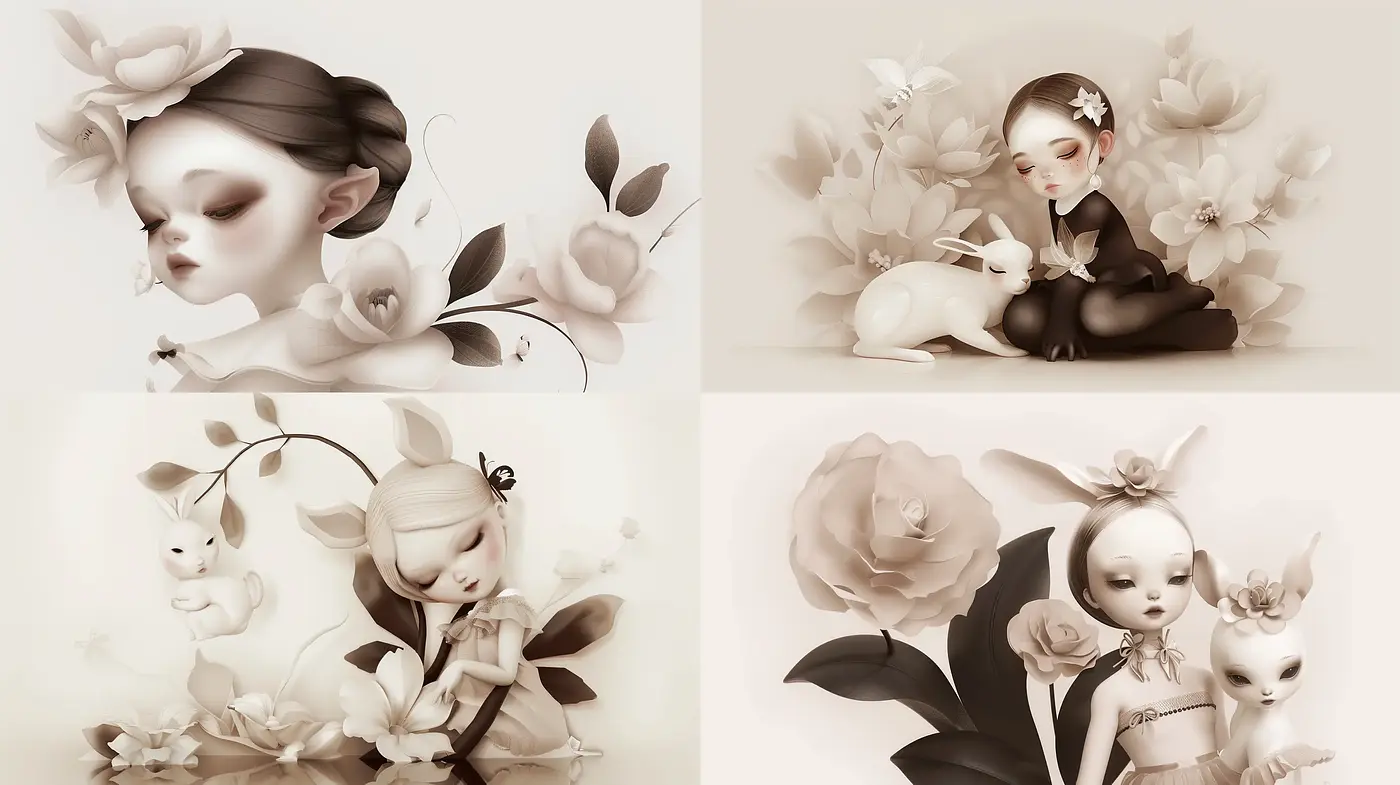 Ethereal Monochrome Fantasia: A Study in Sepia and Surrealism - Midjourney sref style