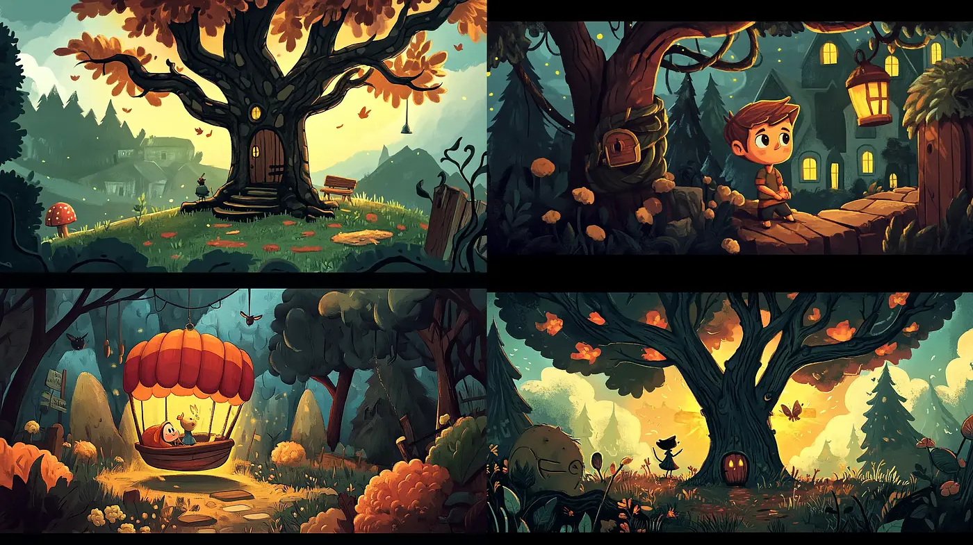 Enchanted Twilight Forest: A Storybook Illustration Fusion - Midjourney sref style