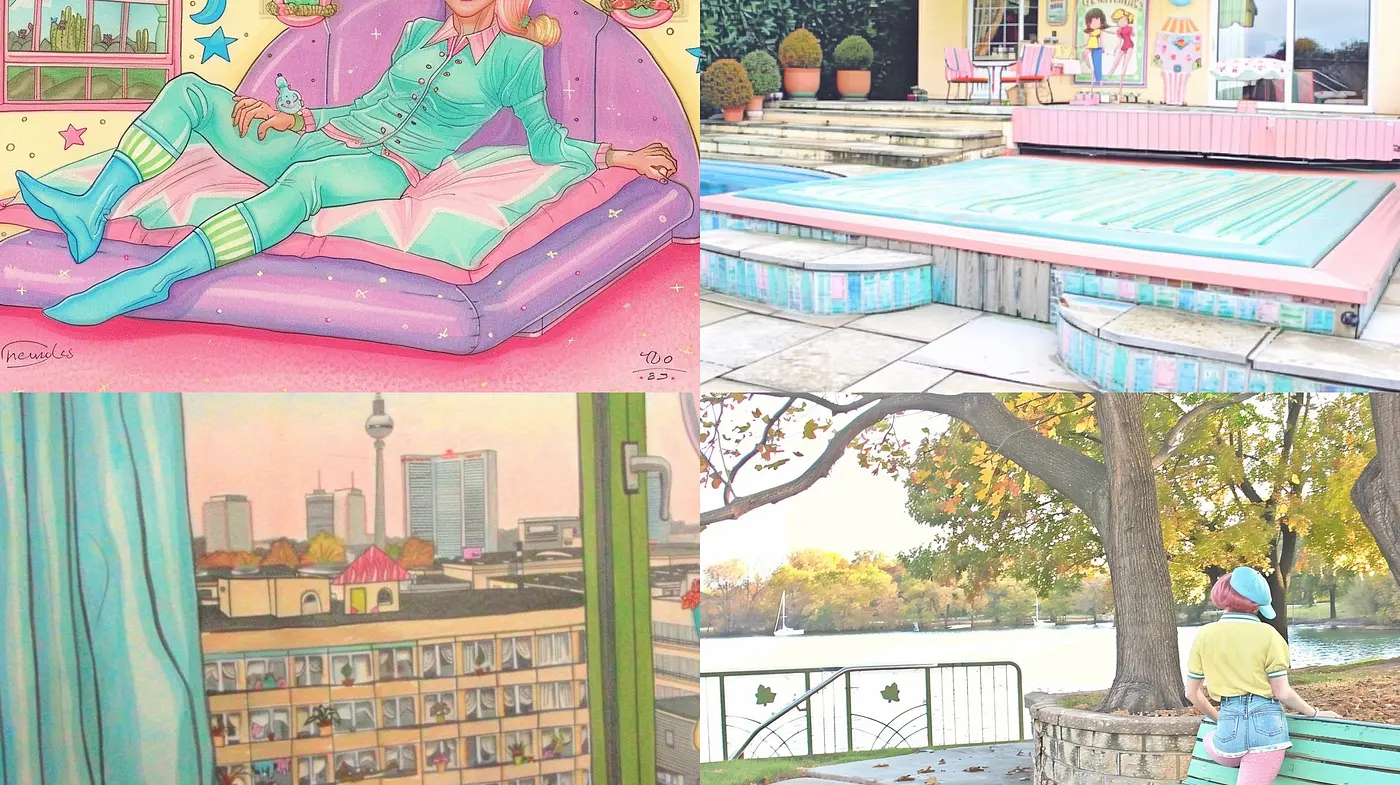 Dreamlike Pastel Panorama: A Cross-Genre Fusion of Digital Pastel Tones and Retro Vibes - Midjourney sref style