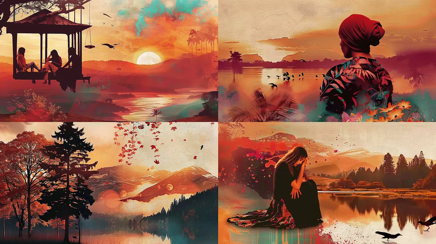 Warm Hues of Serenity: A Cohesive Fusion of Vintage Textures and Sunset Colors - Midjourney sref style