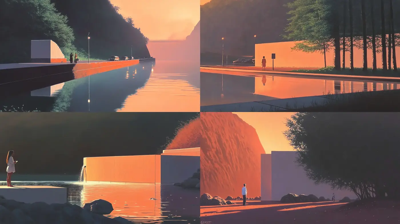 Ethereal Twilight Hues in Stylized Landscapes - Midjourney sref style
