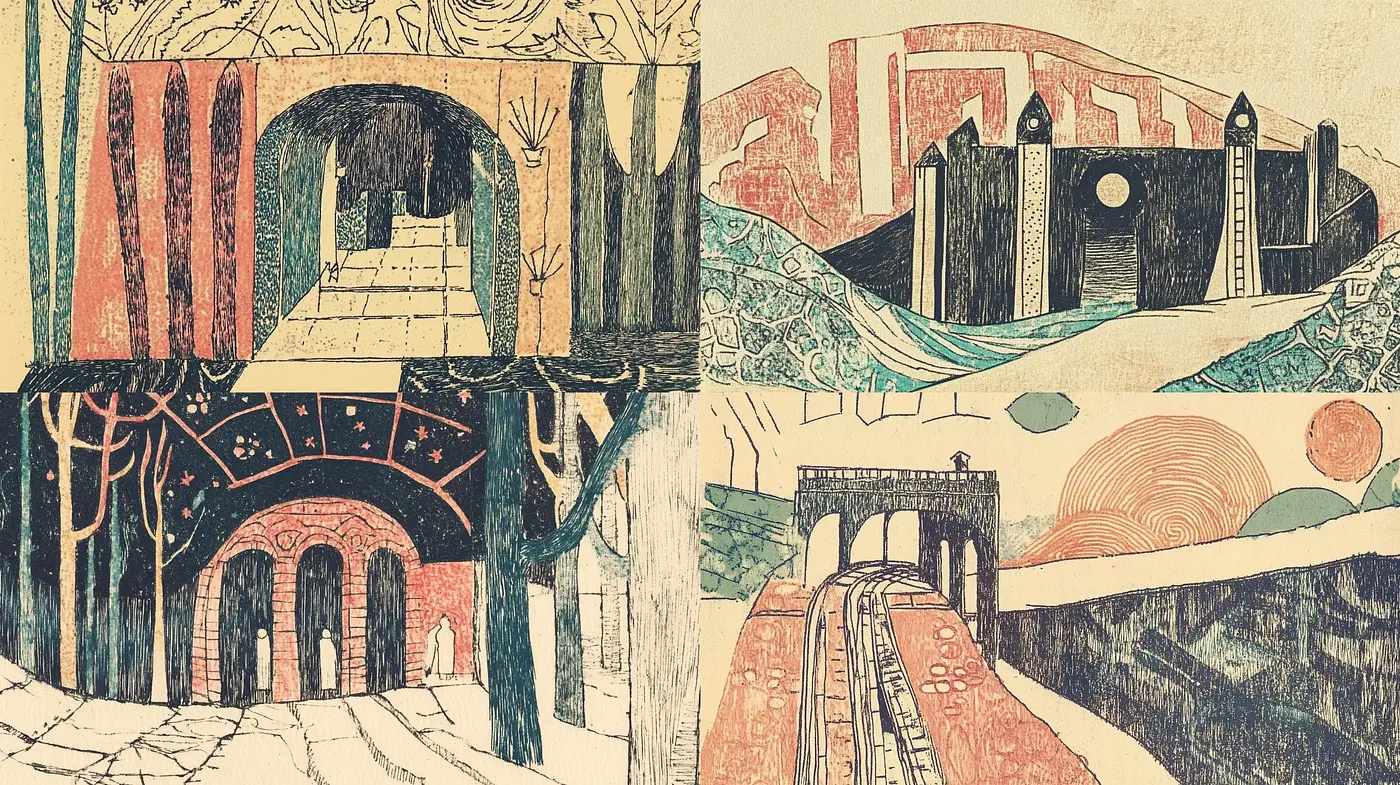 Retro-Inspired Fantasia of Architectural Forms - Midjourney sref style