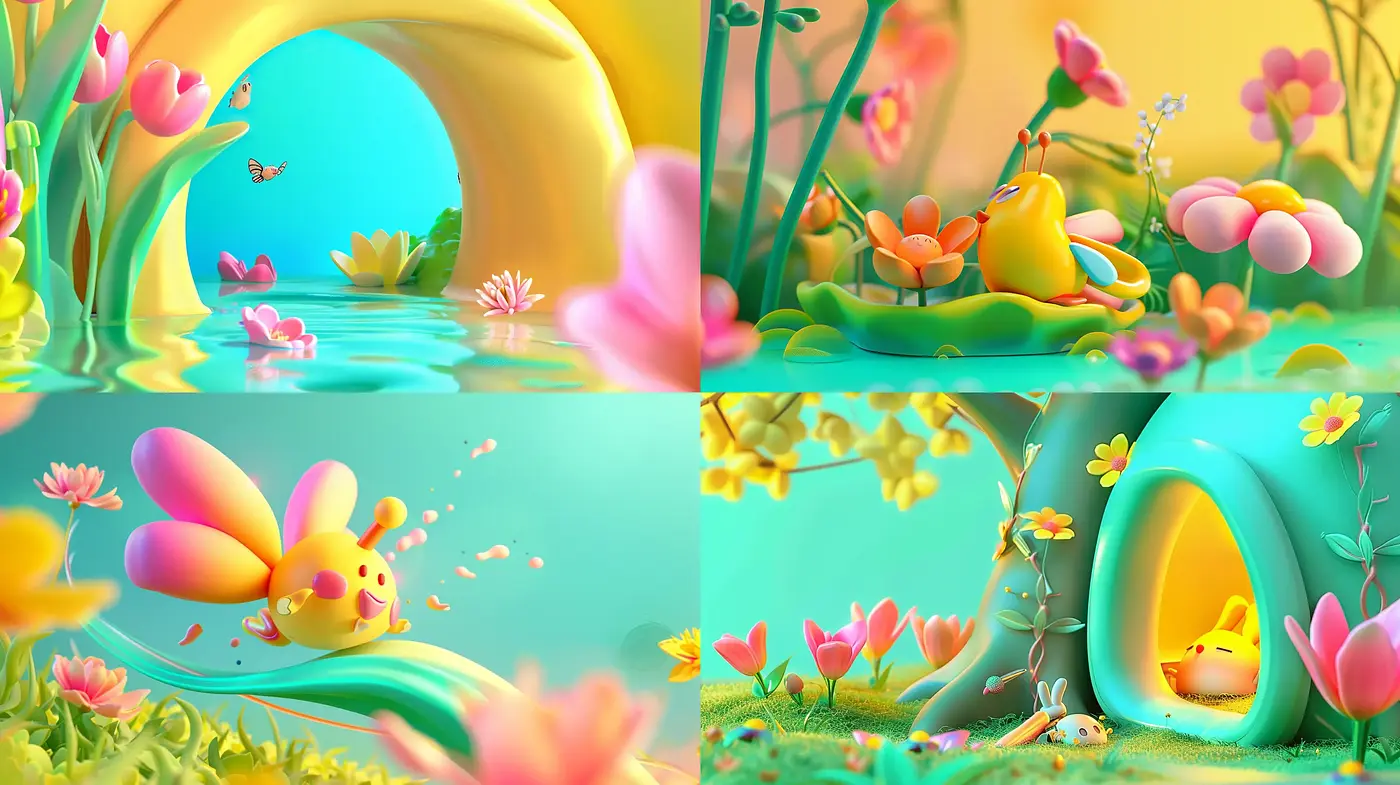 Enchanted Blossom Vistas: A Whimsy of Vivid Flora and Fauna - Midjourney sref style