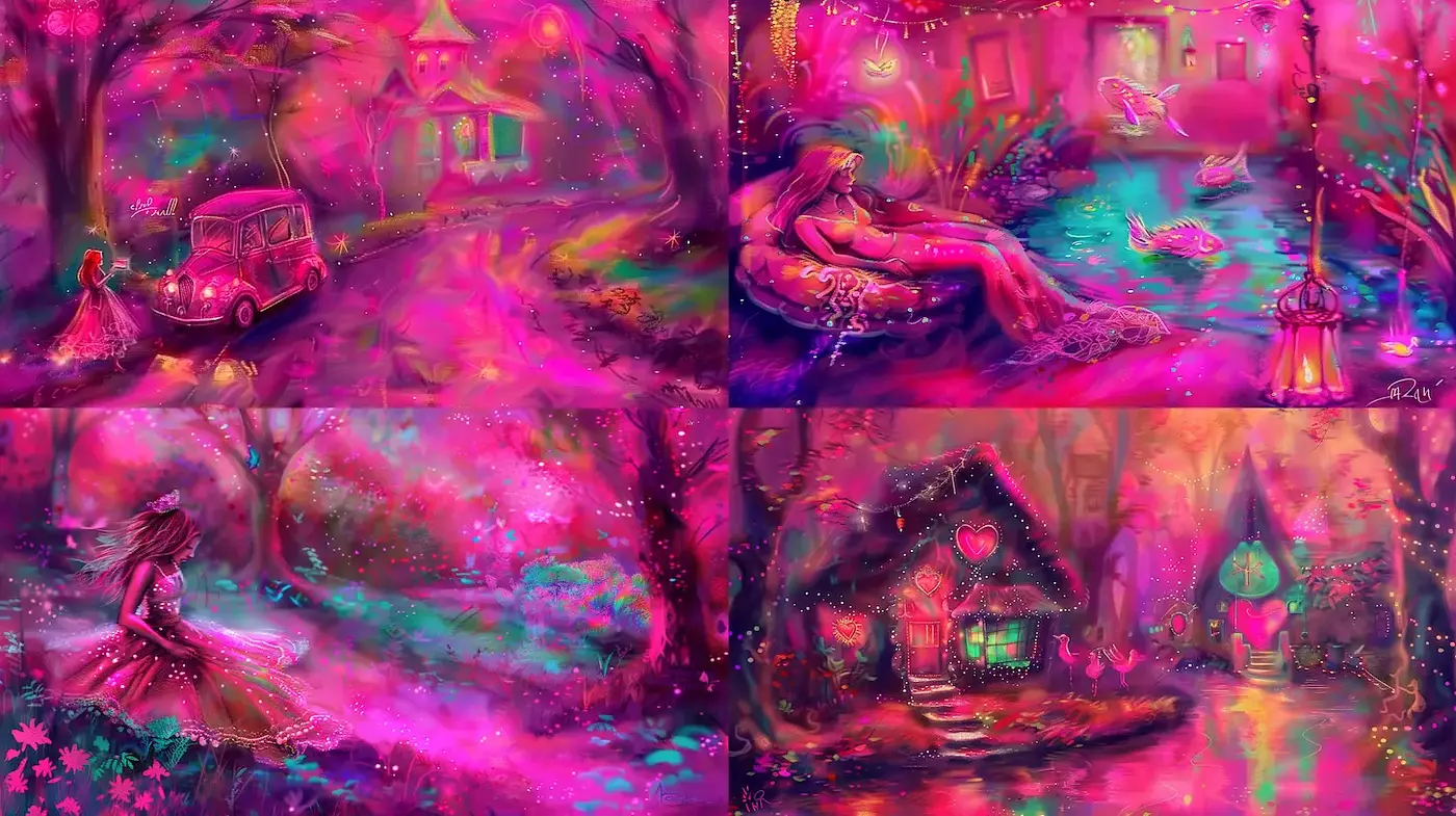 Whimsical Fantasy with Vibrant Dreamlike Elements - Midjourney sref style