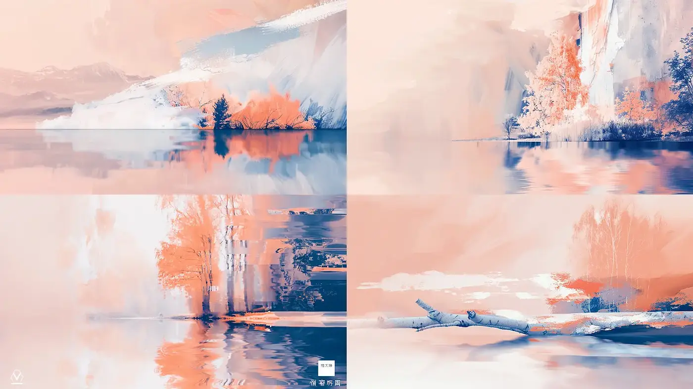 Serene Abstract Landscapes with Fluid Brushwork and Soft Tones - Midjourney sref style