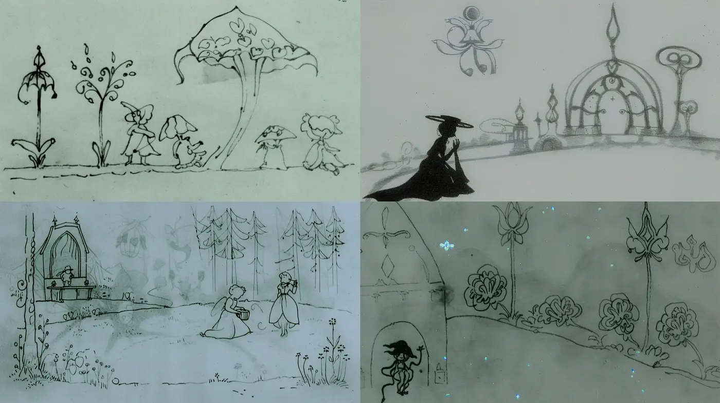 Whimsical Monochrome Dreamscape Illustrations - Midjourney sref style