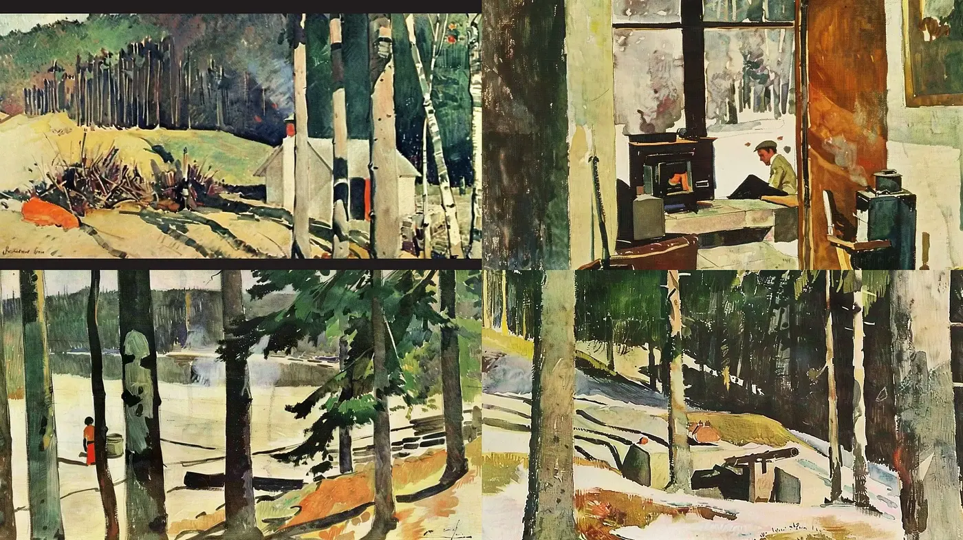 Rustic Brushwork Symphony in Nature and Domesticity - Midjourney sref style