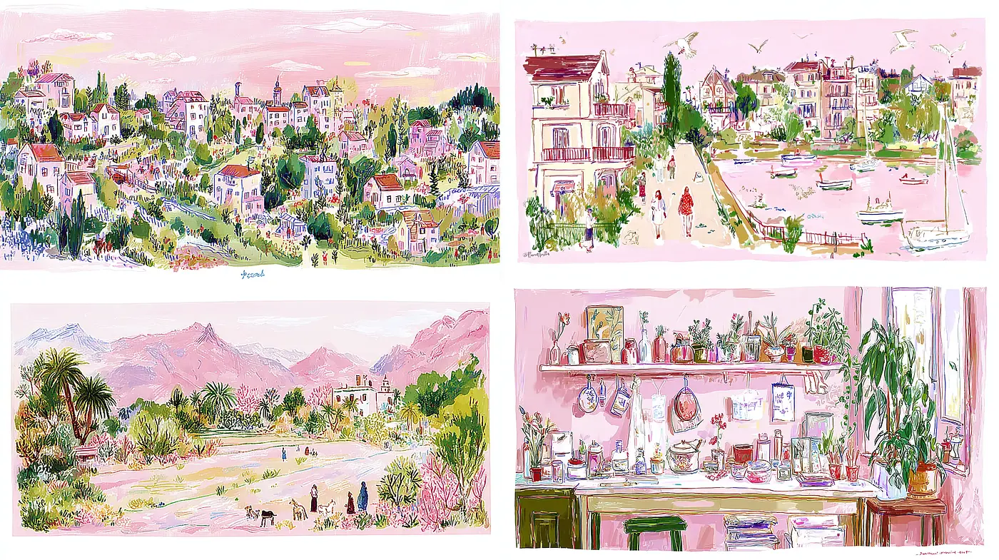Whimsical Pastoral Vistas with a Soft Color Palette - Midjourney sref style