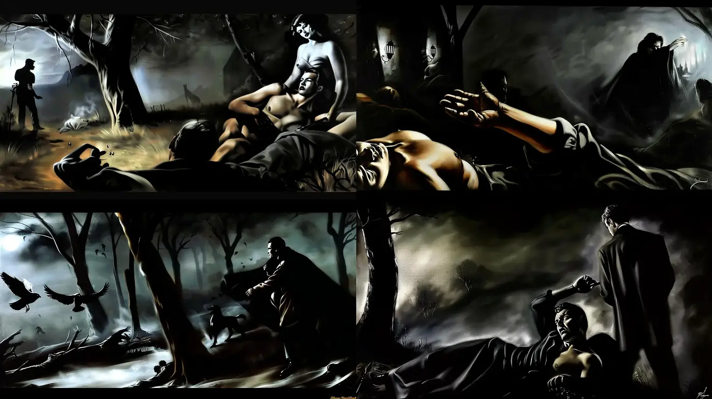 Mystical Nocturnal Elegy in Monochrome Tones - Midjourney sref style