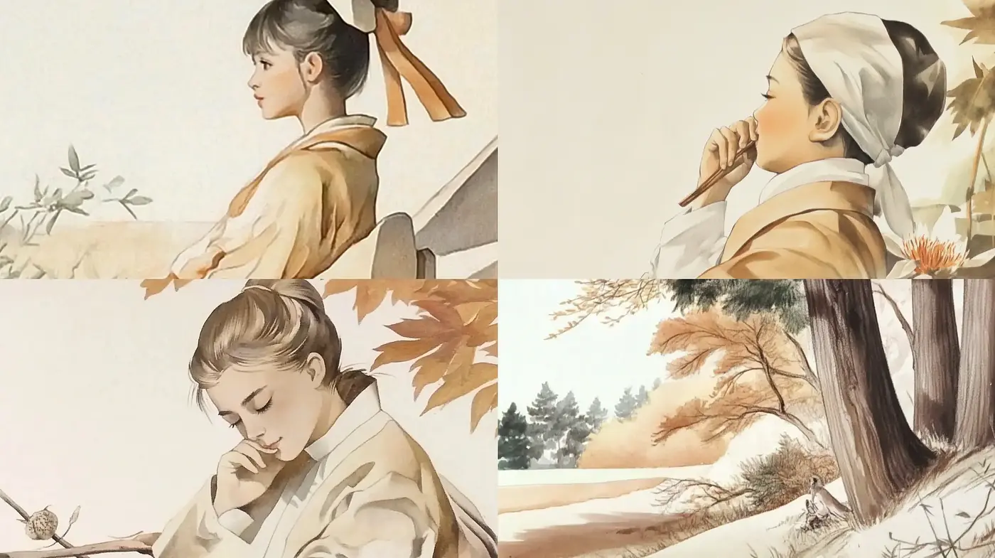 Nostalgic Autumnal Harmony: A Serene Blending of East and West Aesthetics - Midjourney sref style