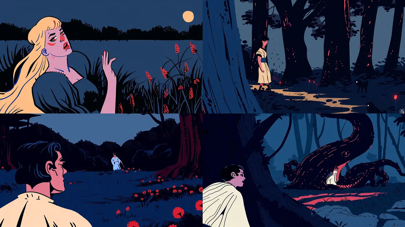 Nocturnal Mystery in Stylized Comic Form - Midjourney sref style